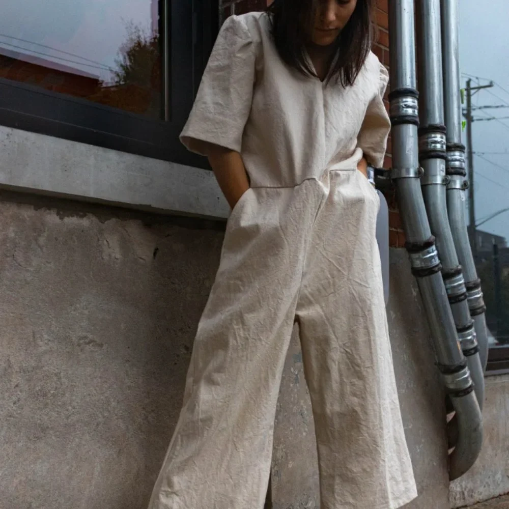Cream Wide-Leg Short-Sleeve Jumpsuit - Picture 1 of 6